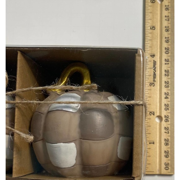 Resin Brown and White Gold Stem Autumn Decor Pumpkins - Picture 4 of 4